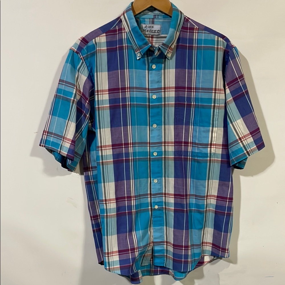 VTG 90S LEVI'S BLUE YELLOW PLAID CASUAL SHORT SLEEVED BUTTON DOWN SHIRT M 43